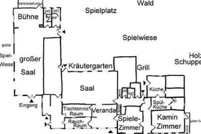 Lageplan - Erdgeschoss: Aufenthaltsräume, Großgruppenküche, Aussenbereiche