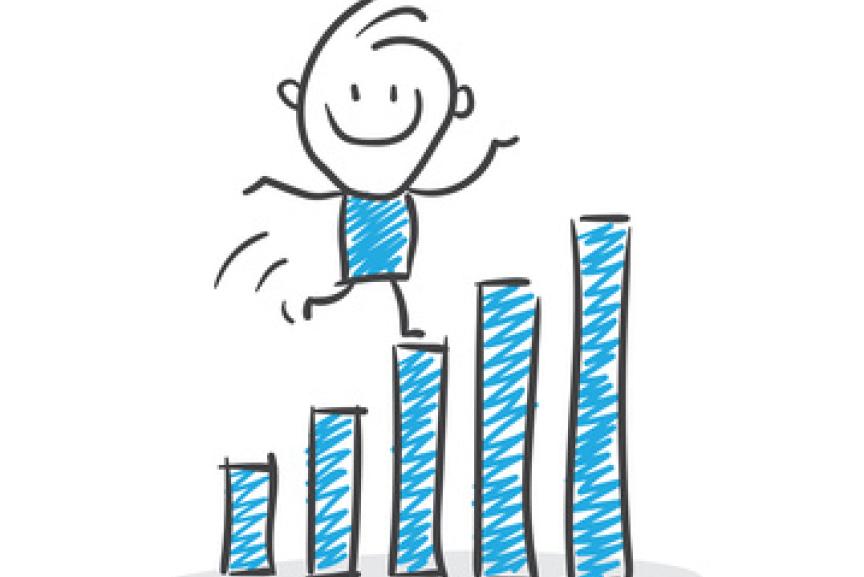 Männchen hüpft über Balkendiagramm