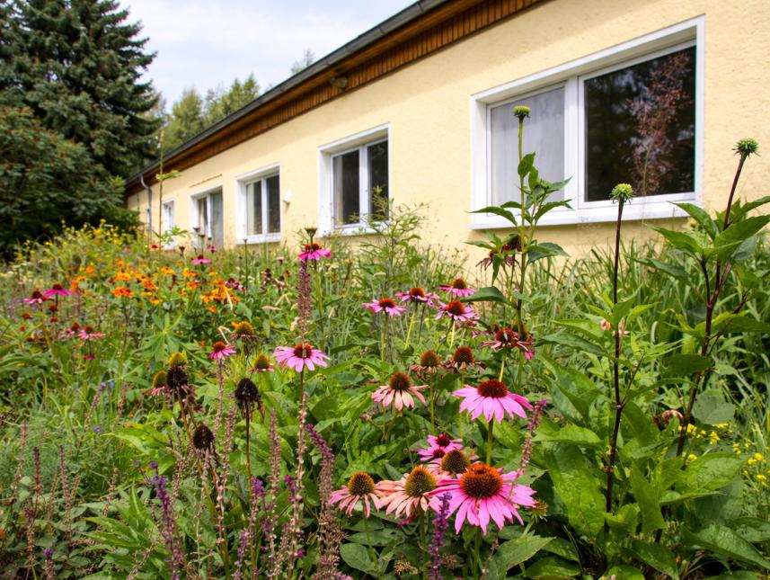 Seitenansicht des Gästehauses, ideal für Gruppen.