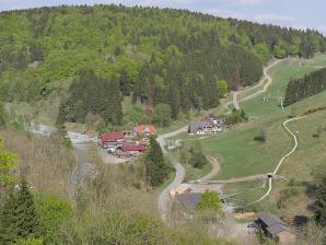 Der Beerberg bei Sankt Andreasberg. Rechts der Matthias-Schmidt-Berg mit Sommerrodelbahn. In der Bildmitte das Skizentrum.