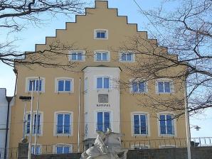 Das Rathaus von Regen, davor Kriegerdenkmal