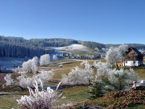 Raureif über den Weiler Fischbach