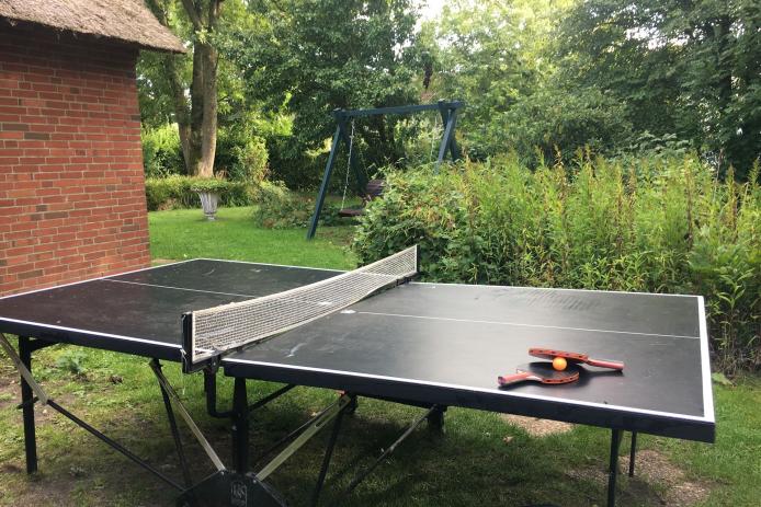 Tischtennisplatte, Fußballkicker und Schaukel für Freizeit, Sport, Chillen