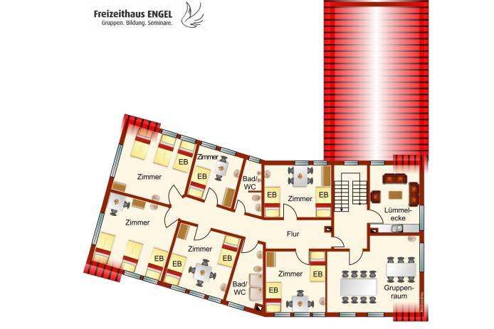 Plan Dachgeschoss (ET= Etagenbett)