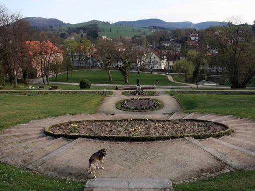 Blick über den Schlosspark auf die Altstadt von Gersfeld