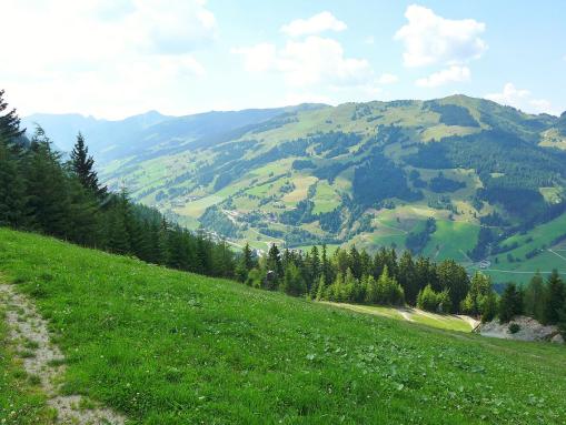 Blick von der Schattberg-Seilbahn auf Saalbach