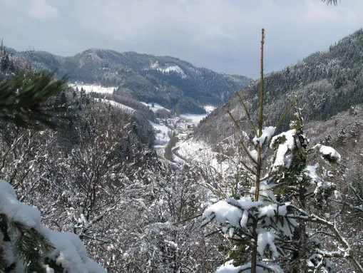 Blick auf Falkensteig im Höllental