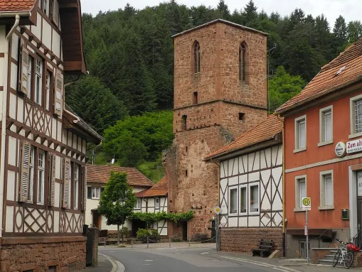 Appenthal, ein Ortsteil von Elmstein, mit der markanten Ruine einer Wallfahrtskirche aus dem 15. Jahrhundert