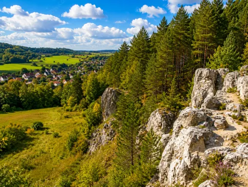 Ausblick von der Sachsensteinklippe auf den Ortsteil Neuhof