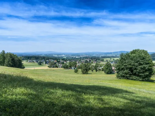 Blick von einer Anhöhe auf die Stadt Selb